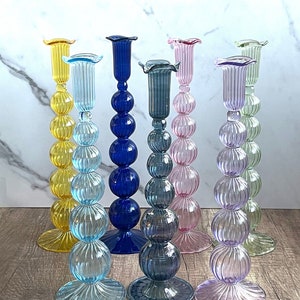 Hand Blown Glass Candle Holder: Puffed Swirl Design