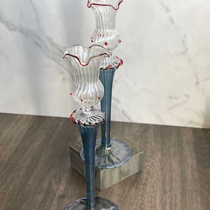 Set of 2 Egyptian Mouth Blown Vintage Lanky Swirl Glass Candle Stick Holders,Elegant Pillar Candle Stand,Modern Wedding Table Decor