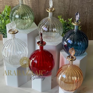Hand Blown Glass Perfume Bottle: Egyptian Swirl Design, 14K Gold Trim