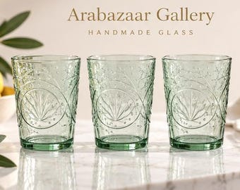 Embossed Glass Tumbler Set, Vintage Drinking Glasses, Decorative Water Cups, Elegant Glassware Set, Juice Cocktail Glasses, Gift