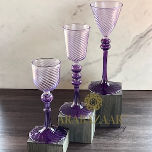 Egyptian Handblown Pastel Purple Goblet Swirl Glass (Set of 3} Vintage Drinkware, Bar, Drinking Glasses, Table Centerpiece, Wedding Favors