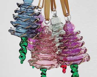 Ägyptische mundgeblasene Glas Weihnachtsbaumschmuck (grün, rosa, lila, klar, blau oder gelb) handgemachte Weihnachtsverzierung, Urlaub Dekoration