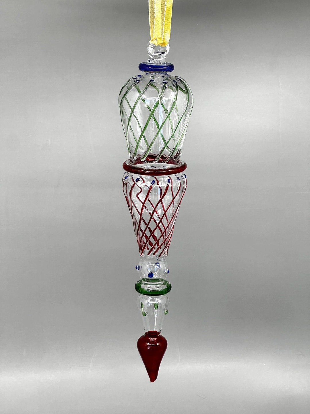 Multicolor Egyptian Hand Blown Glass Icicle Ornament With Swirl Design, Long Spiral Ornament for