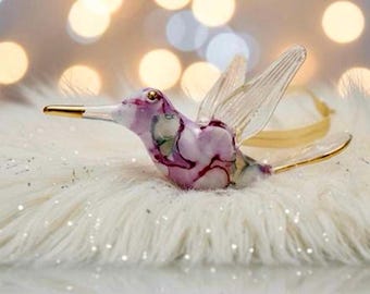 Mouth Blown Glass Hummingbird Ornament | Egyptian Artistry Christmas Decor | Unique Multi Color Gold Accents | Luxury