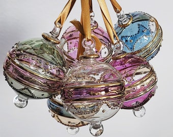 Egyptian Mouth Blown Glass Ornament: Antique Design with 14K Gold