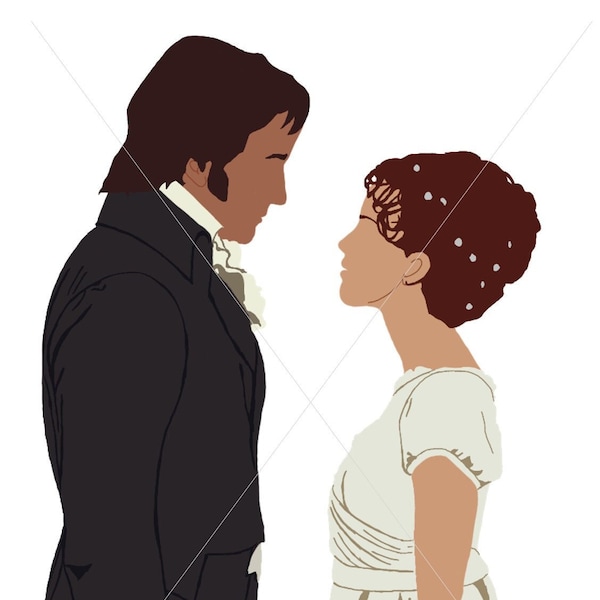 Pride and Prejudice - Elizabeth and Mr Darcy Dancing - Silhouette, Clipart, Decal, Vector- Digital Download, PNG, JPEG, SVG