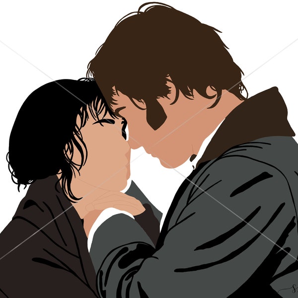 Pride & Prejudice Elizabeth and Mr. Darcy at Dawn Silhouette, Clipart, Decal, Vector- Digital Download, PNG, JPEG, SVG