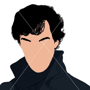 Puede incluir: Una ilustración digital de un hombre con cabello oscuro y un abrigo azul oscuro. Lleva una bufanda azul oscuro y tiene un botón rosa en su abrigo.