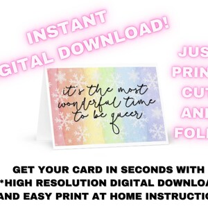 LGBTQ Queer Gay Lesbian Holiday Season&#39;s Greeting Card- It&#39;s The Most Wonderful Time to Be Queer- High Res Digital Download + Print at home!
