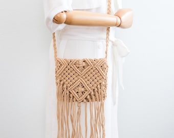 Retro Baumwolle Makramee Schultertasche mit Quaste - Boho Geldbörse