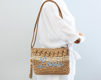 Straw Woven Crossbody Bag: Boho Summer Purse with Adjustable Strap