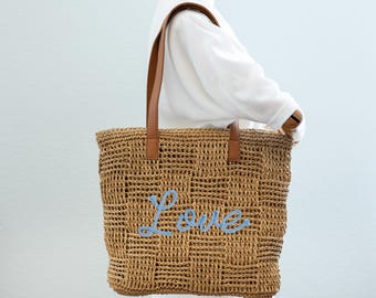Woven Straw Tote Bag: Large Boho Beach Shoulder Bag