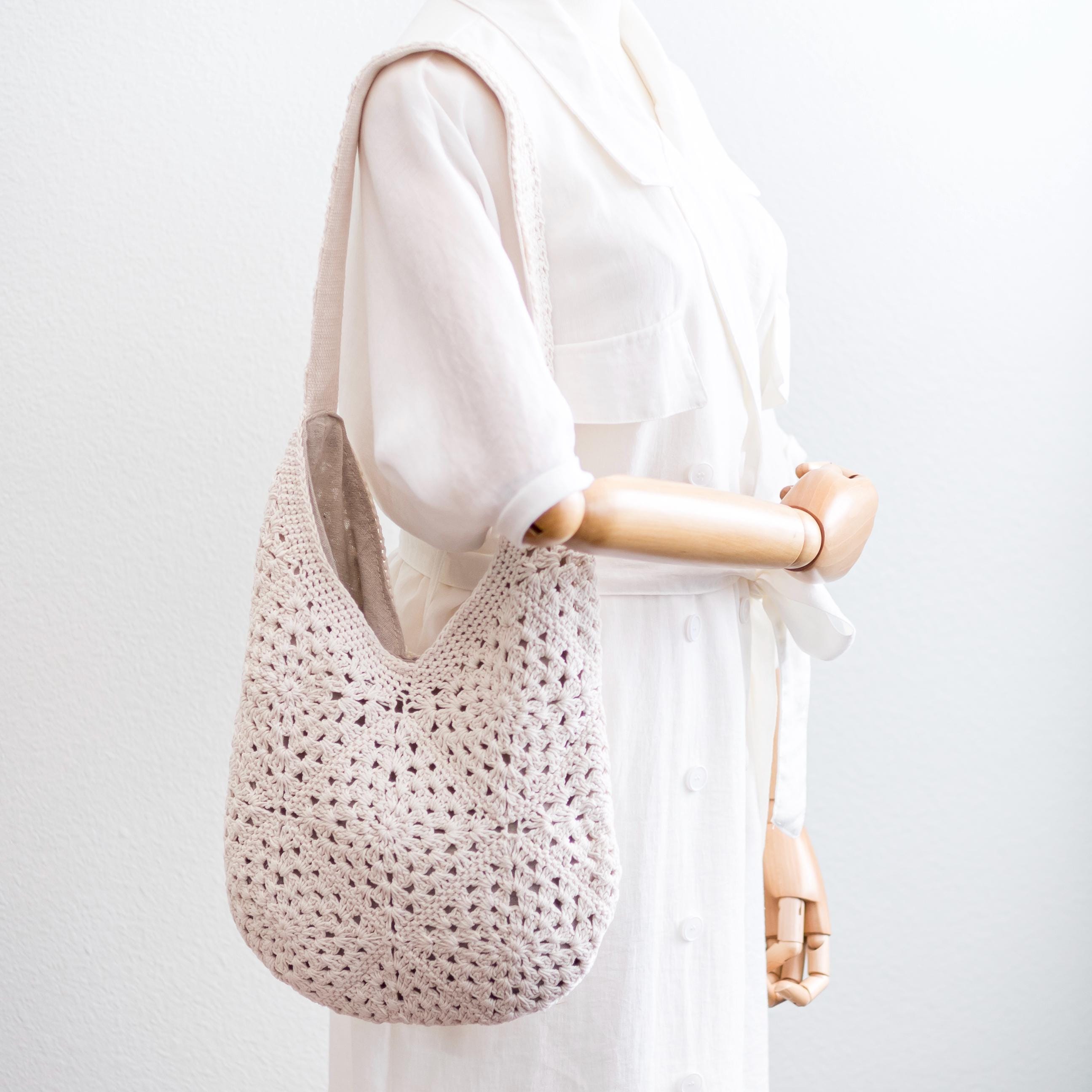 Handmade Crochet Cotton Tote Bag: Boho Chic Lined Shoulder Bag - Etsy