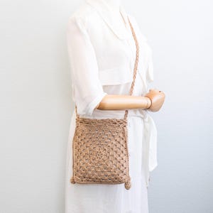 Bolso bandolera de algodón retro tejido con cordón – Bolso bandolera de crochet hecho a mano con borlas