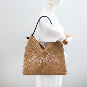 Benutzerdefinierte Stroh gewebte Schultertasche, personalisierte Geschenk, Boho Tote, Sommer Handtasche, Hochzeit Bachelorette Brautdusche Verlobung Strand Urlaub