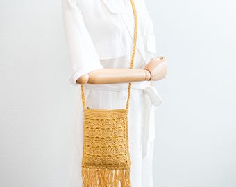 Handmade Bohemian Tassel Crossbody Bag – Small Cotton Shoulder Bag in 4 Colors