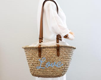 Handmade Wicker Rattan Tote – Vegan Leather Straps, French Market Bag