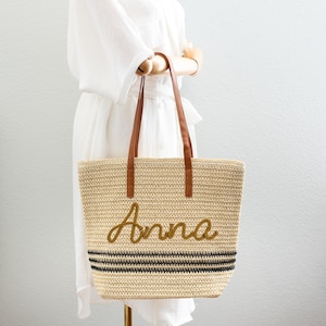 Kundenspezifische große Stroh-Tasche, handgemachtes personalisiertes Geschenk, Hochzeit Junggesellinnenabschieds-Brautdusche Verlobungs-Strand-Urlaub-Umhängetasche
