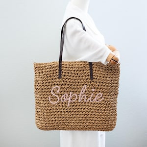 Große Stroh gewebt Einkaufstasche, personalisierte Geschenk, Schultertasche, Sommer-Strand Handtasche, Hochzeit Bachelorette Brautparty Verlobung