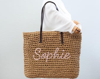 Large Straw Woven Beach Tote Bag: Personalized Shoulder Bag
