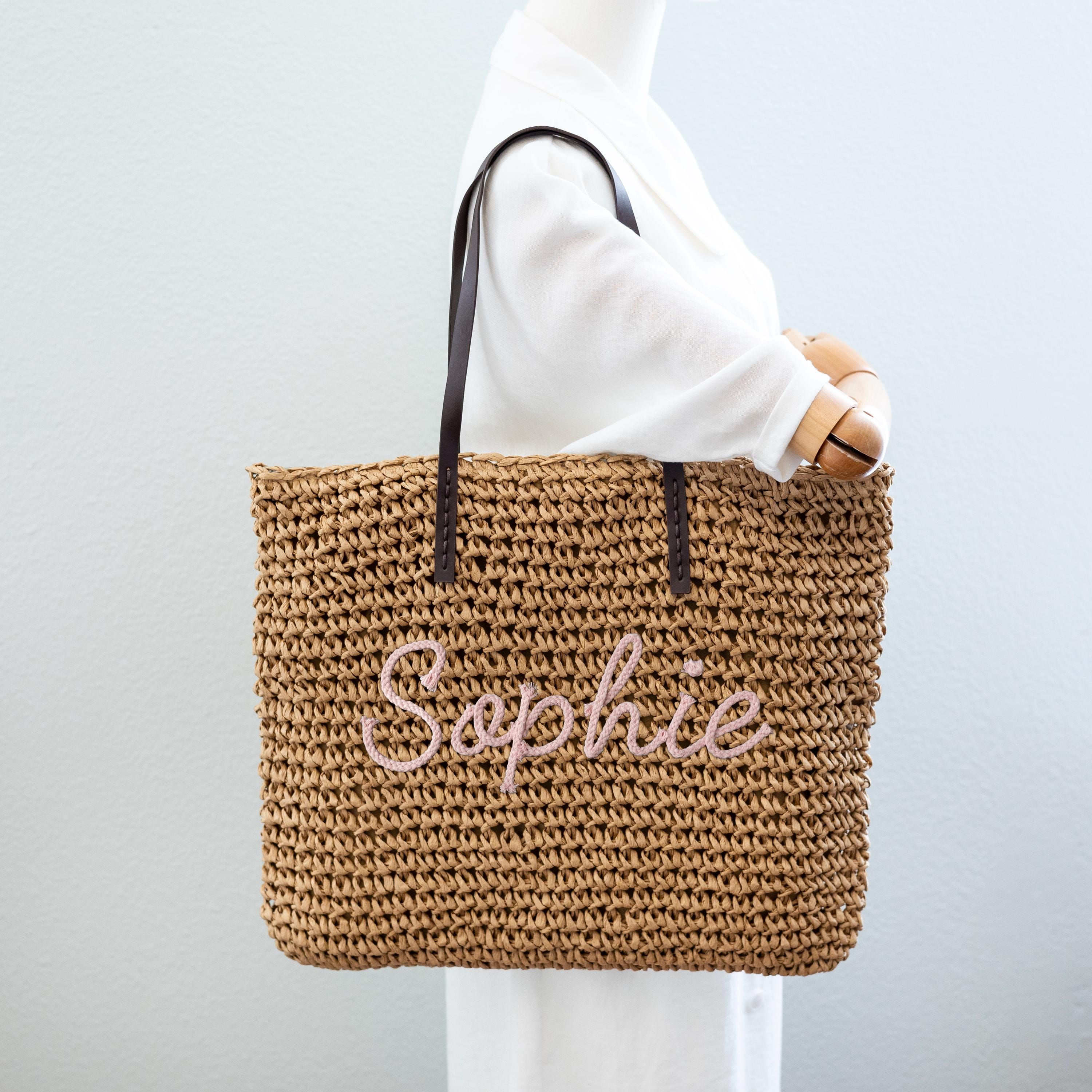 Large Straw Woven Beach Tote Bag: Personalized Shoulder Bag - Etsy