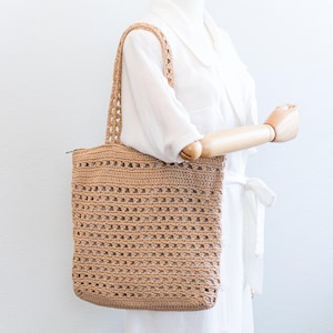 Handmade Crochet Cotton Tote: Boho Open Weave Beach Bag