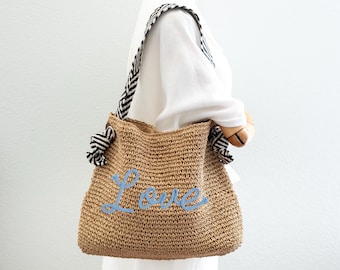 Chic Straw Shoulder Bag: Personalized Boho Tote, Summer Handbag