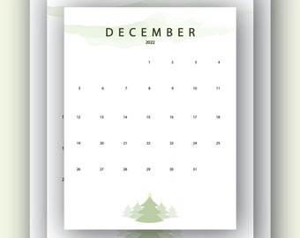December Calendar, Simple December Calendar, Themed December Calendar, Christmas Calendar, New Years Calendar