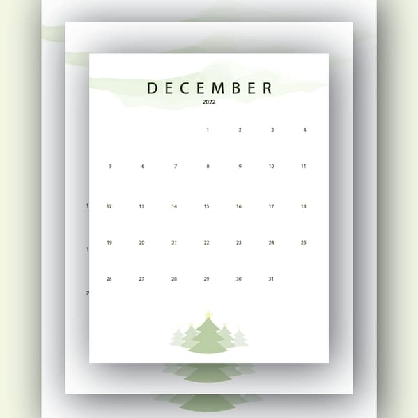 December Calendar, Simple December Calendar, Themed December Calendar, Christmas Calendar, New Years Calendar