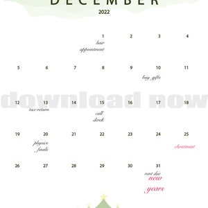 December Calendar, Simple December Calendar, Themed December Calendar, Christmas Calendar, New Years Calendar image 2