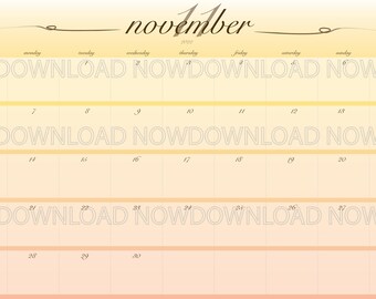Colorful November Calendar, November 2022 Calendar,  Fall Colors, Fall Calendar, Monthly Calendar
