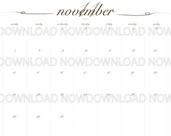 November Calendar, November 2022 Calendar,  Fall Colors, Fall Calendar, Monthly Calendar
