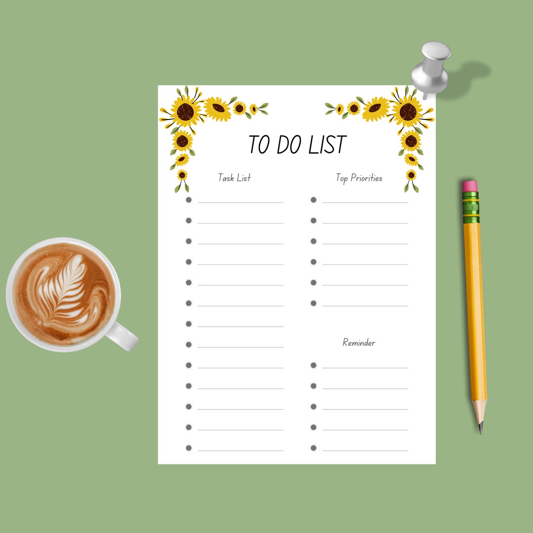 To Do List Printable Sunflower to Do List Sunflower Planner - Etsy