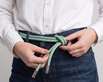 Tie-up Green Cord belt in soft leather