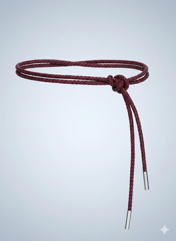Tie-up Burgundy Braided Rope Belt in Soft Leather - Etsy display picture 3