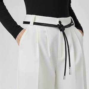 Tie-up Black Rope belt in soft leather