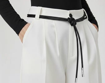 Tie-up Black Rope belt in soft leather