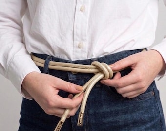 Tie-up Light Gold Rope belt in soft leather
