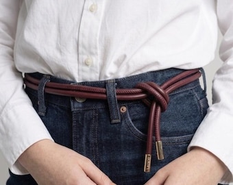 Tie-up Burgundy Rope belt in soft leather