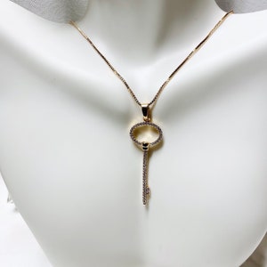 Key Necklace, Gold Necklace for women, Crystal Necklace for women, Cubic Zirconia Necklace, 18k Gold Plated,fashion jewelry, round key