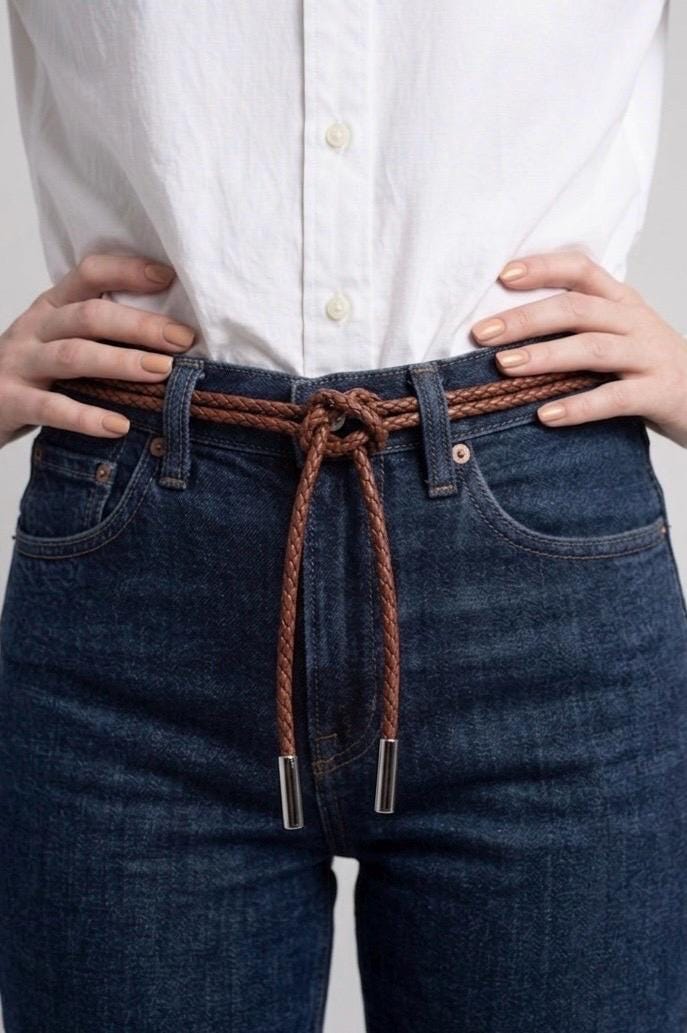 Tie-up Brown Braided Rope Belt in Soft Leather - Etsy display picture 1