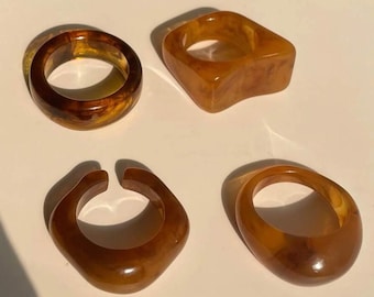 Acrylic Brown Resin 4 Rings - Clear, Brown, and Opaque Ring Set | Funky Rings | Gift for Her | Daily Ring | Everyday Ring | Minimalist | Y2K