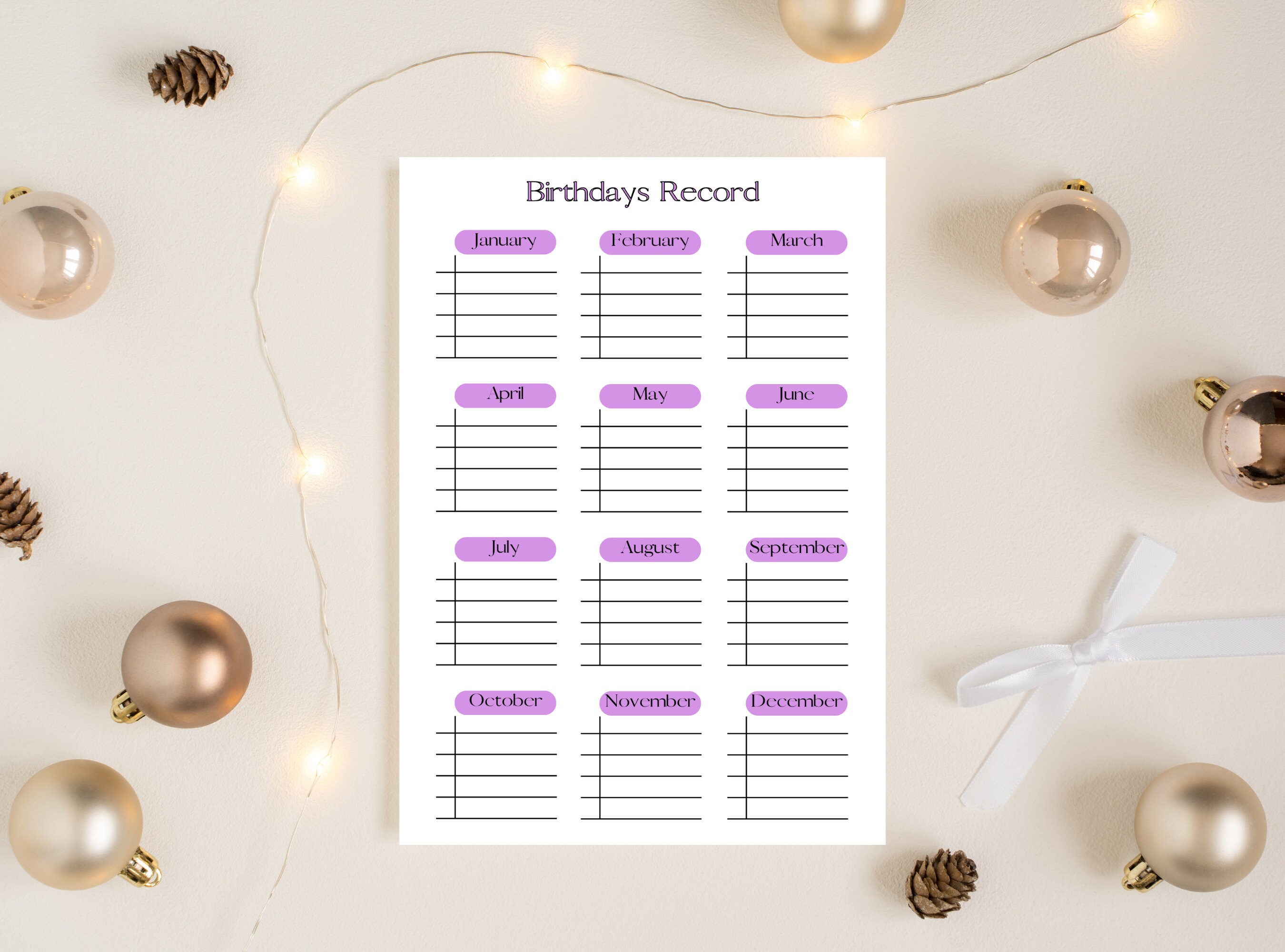 Birthdays Record Printable Birthday Tracker A4 A5 US - Etsy