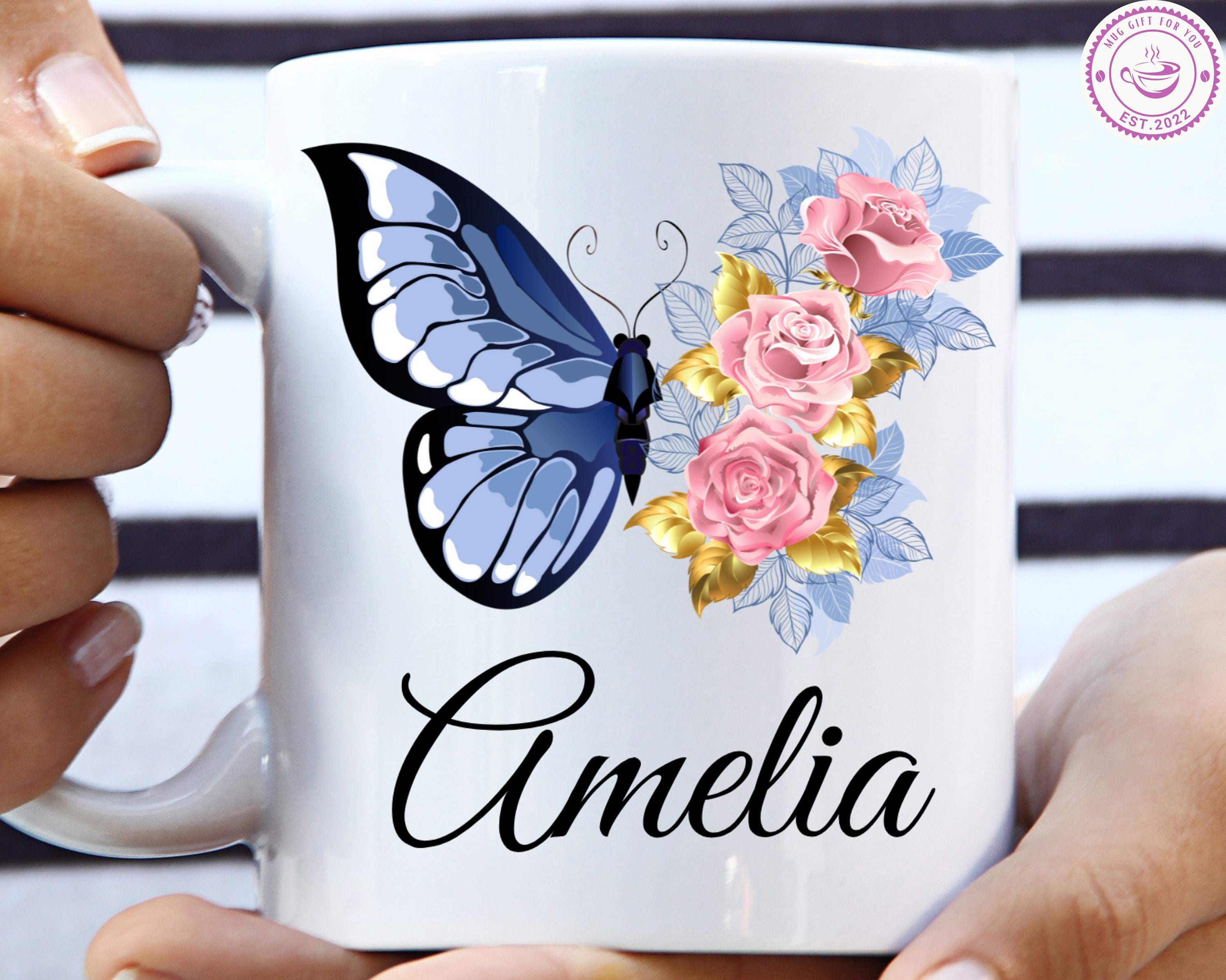 Blue Butterfly Mug - Etsy Blue Butterfly Mug - Etsy