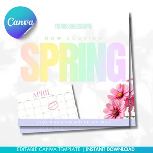 DIY April bookings flyer, PINK Spring time booking flyer, Hair, Nails, Lashes, Book appointment flyer template | Canva Template Flyer
