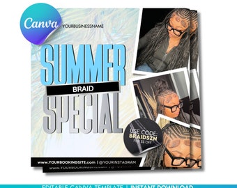 Summer Braids Special Flyer: Bearbeitbare Canva-Vorlage