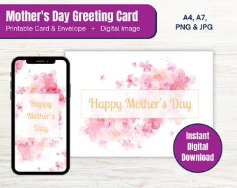 Mother's Day Printable Card & Envelope + Digital Image  |  Instant Digital Download | DIY Mother's Day Gift | A4 and A7 Card Sizes