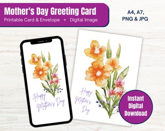 Mother's Day Printable Card & Envelope + Digital Image  |  Instant Digital Download | Gift For Mom, Wife, Daughter | A4 and A7 Card Sizes