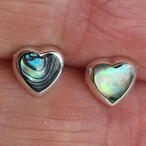 Tiny Silver Heart Abalone Shell Studs Sterling Silver Earrings Gift For Her Minimalist Earrings Gemstone Earrings Birthday Gift Anniversary
