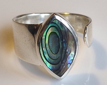 Abalone Shell Ring, Gemstone Ring, Sterling Silver Ring, Adjustable Ring, Statement Ring, Handmade Silver Ring, Gift For Her, Boho Ring.